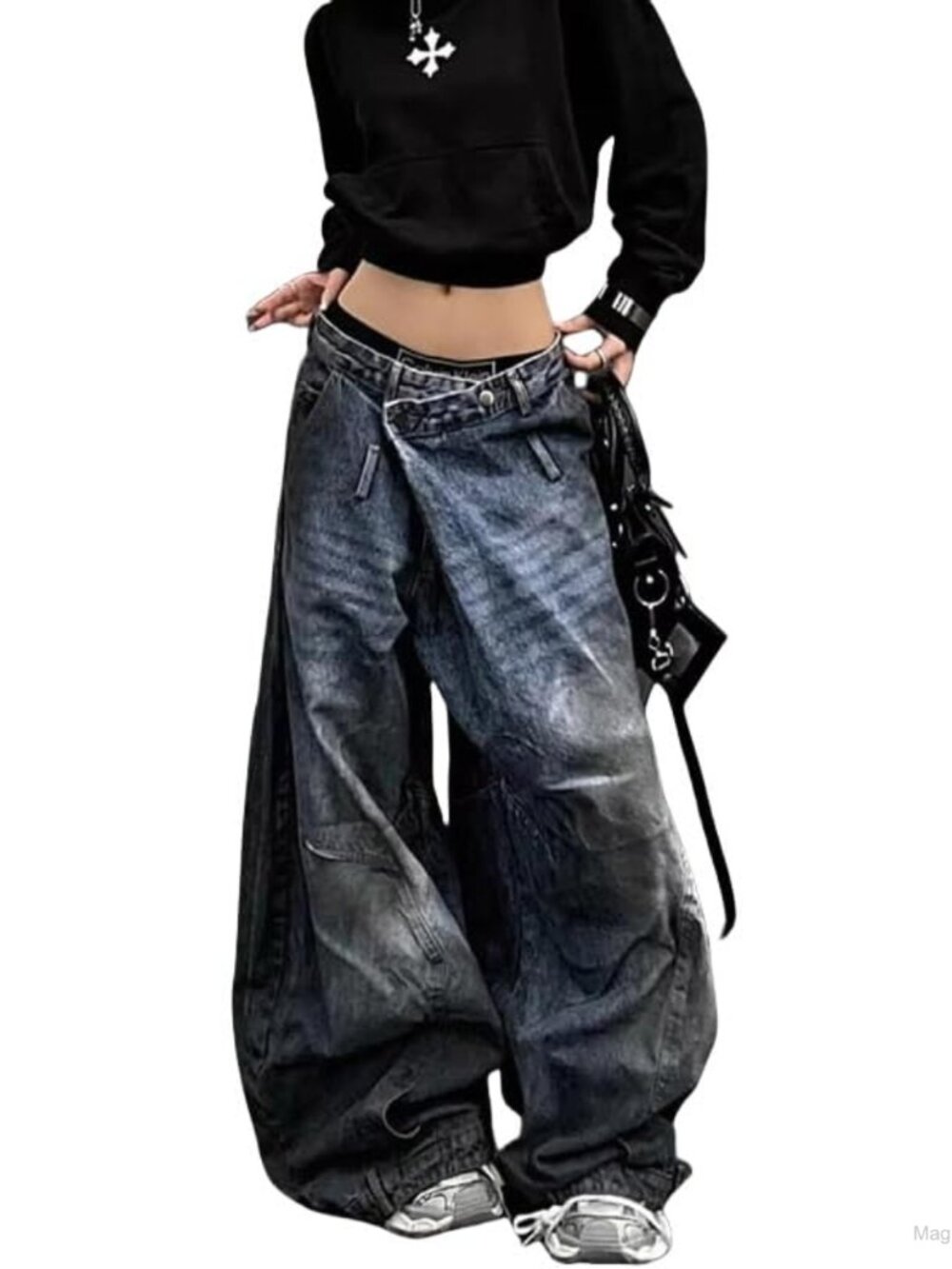 Washed Baggy Wide Leg Jeans High Rise Loose Fit Y2K Gothic Streetwear